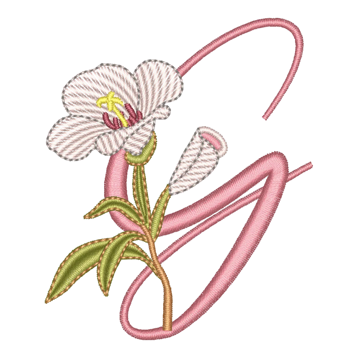 Matriz de Bordado Monograma G Floral - Alfabeto Galhos (Pontos Leves)