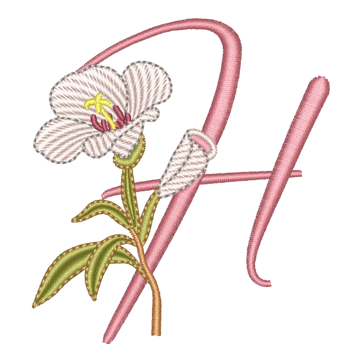 Matriz de Bordado Letra H Floral Alfabeto Galhos - Pontos Leves