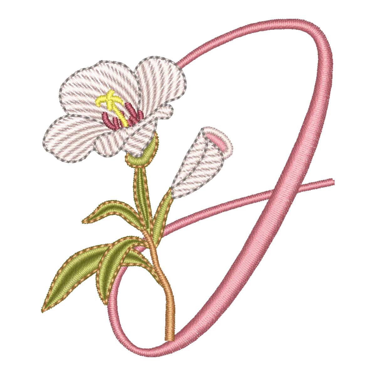 Matriz de Bordado Letra J Floral Galhos - Pontos Leves e Download Imediato