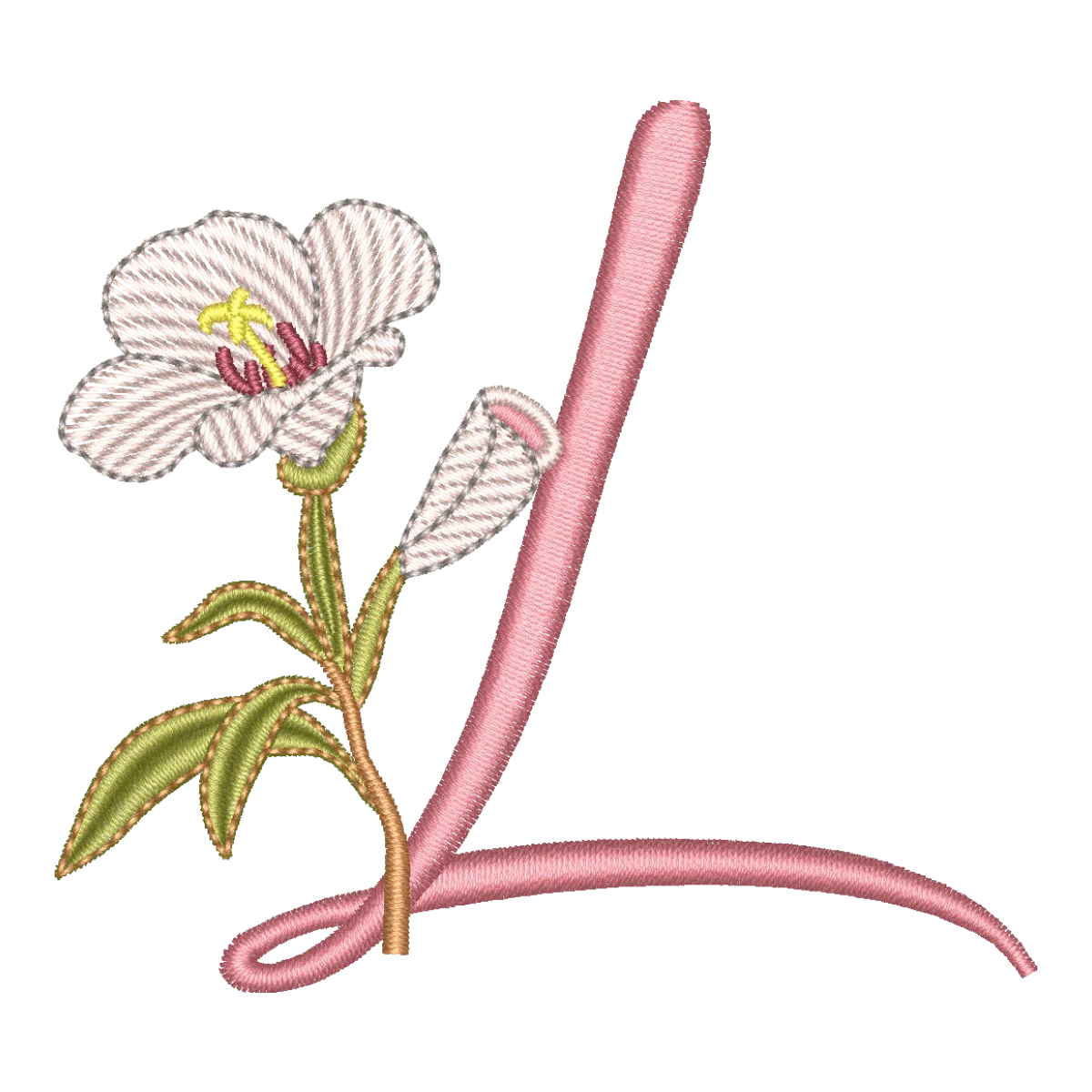 Matriz de Bordado Monograma Floral Letra L - Alfabeto Galhos - Pontos Leves
