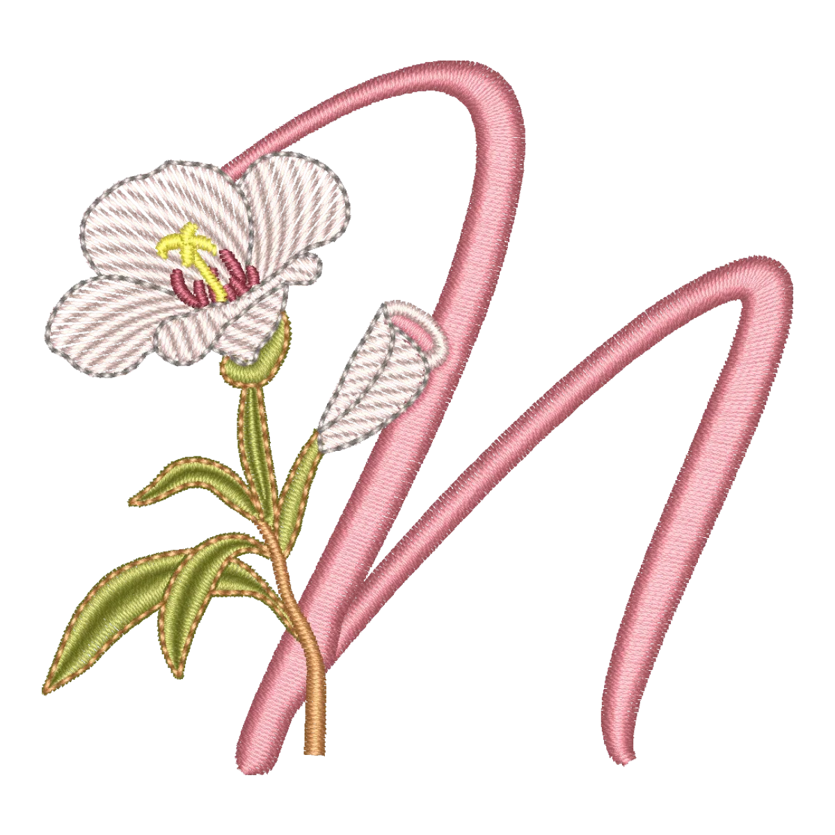 Matriz de Bordado Letra N Floral Galhos - Pontos Leves