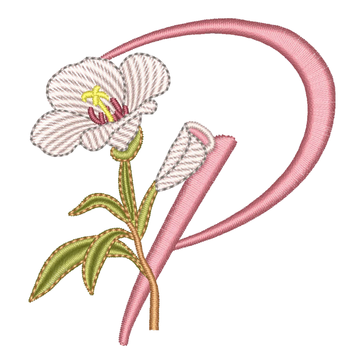 Matriz de Bordado Monograma P Floral - Alfabeto Galhos | Pontos Leves