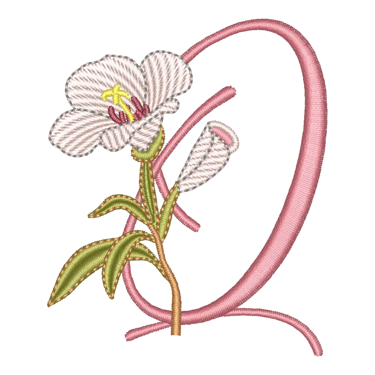 Matriz de Bordado Letra Q Floral Galhos