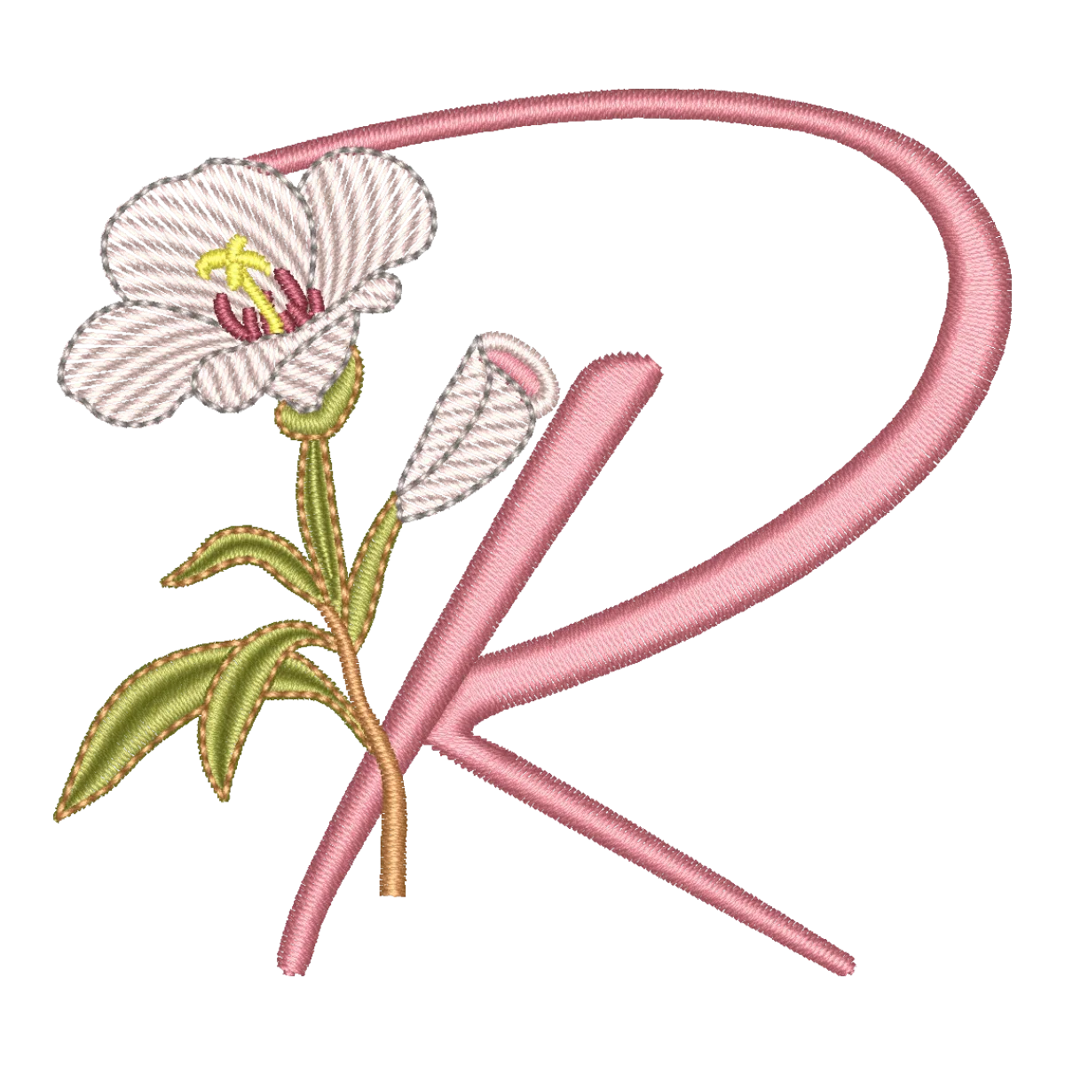 Matriz de Bordado Letra R Floral Galhos