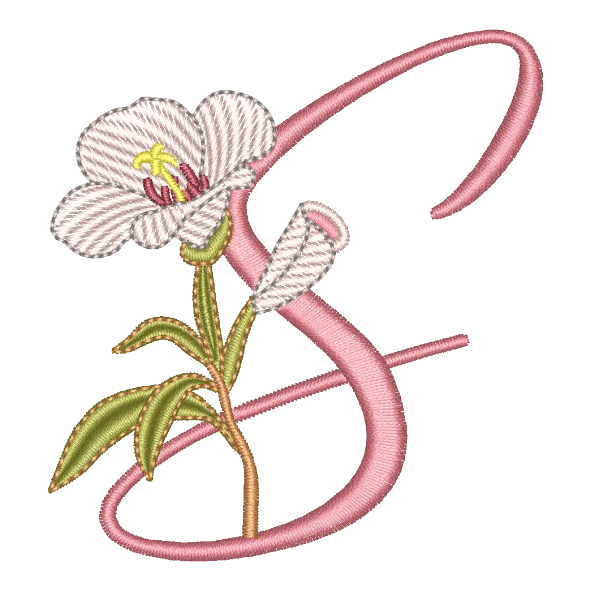 Matriz de Bordado Letra S Floral - Alfabeto Galhos