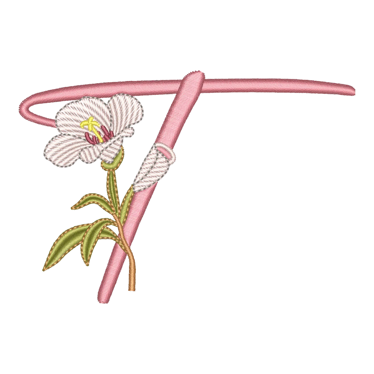 Matriz de Bordado Letra T Floral Galhos