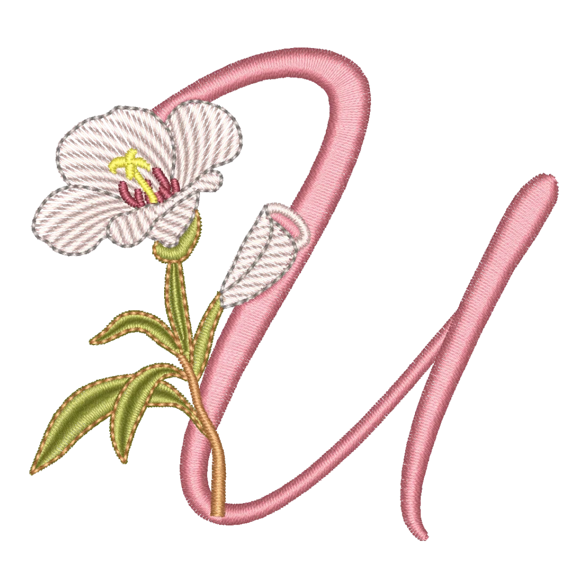 Matriz de Bordado Letra U Floral Galhos