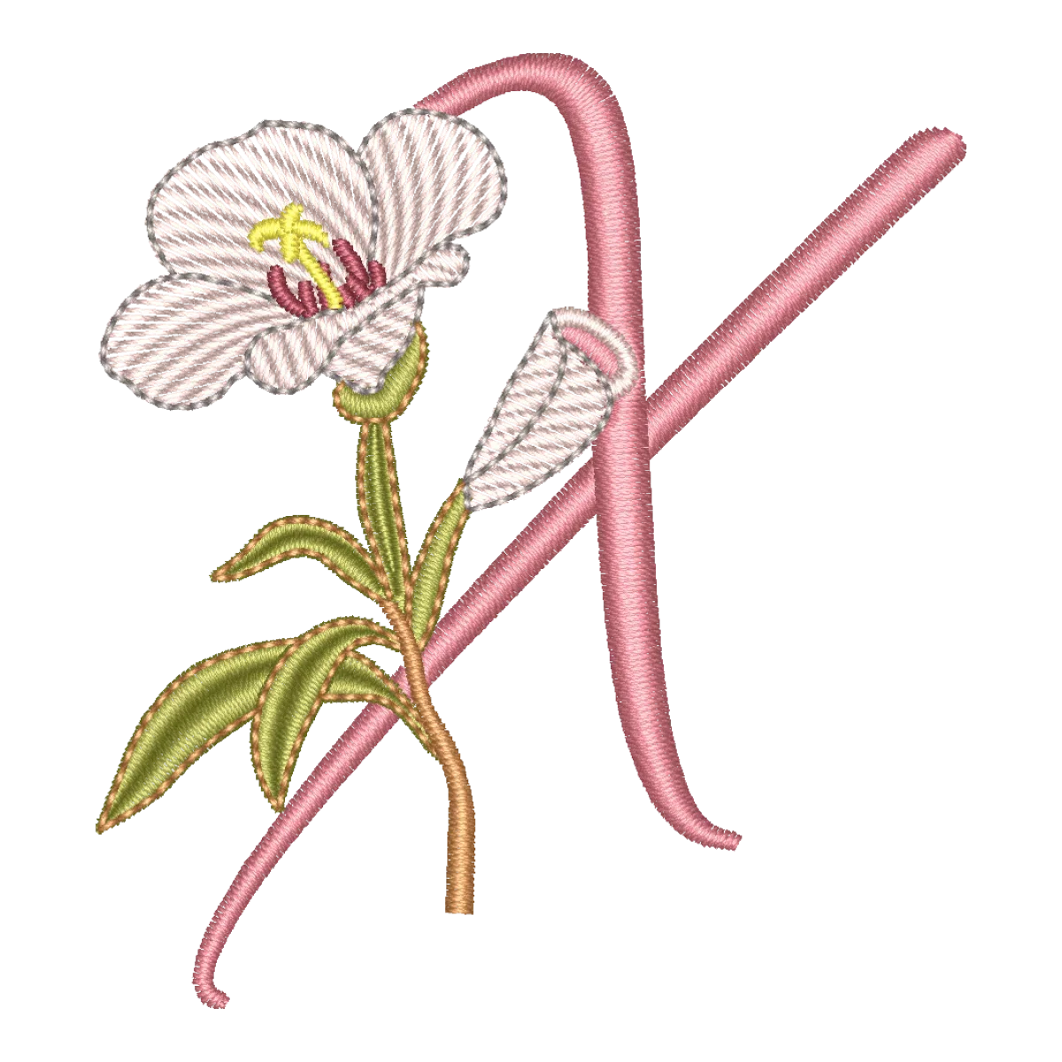 Matriz de Bordado Letra X Floral Galhos