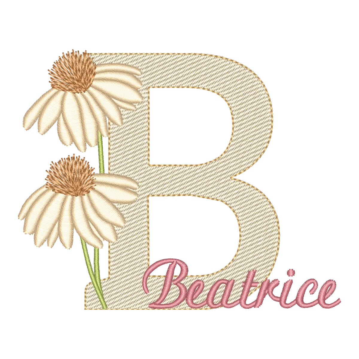 Monograma Letra B Floral Margarida com Nome Beatriz