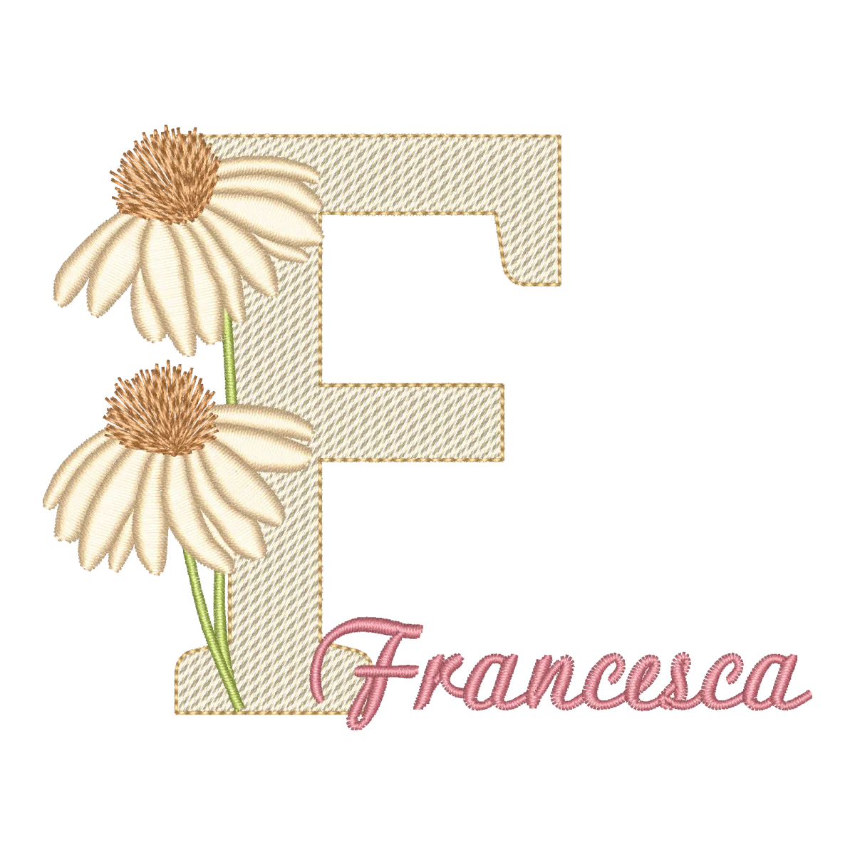 Matriz de Bordado Alfabeto Margarida - Letra F Floral