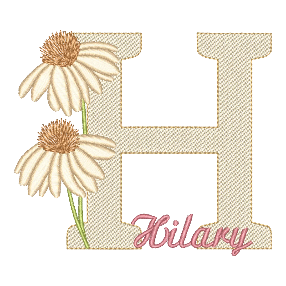 Matriz de Bordado Letra H Floral Margarida