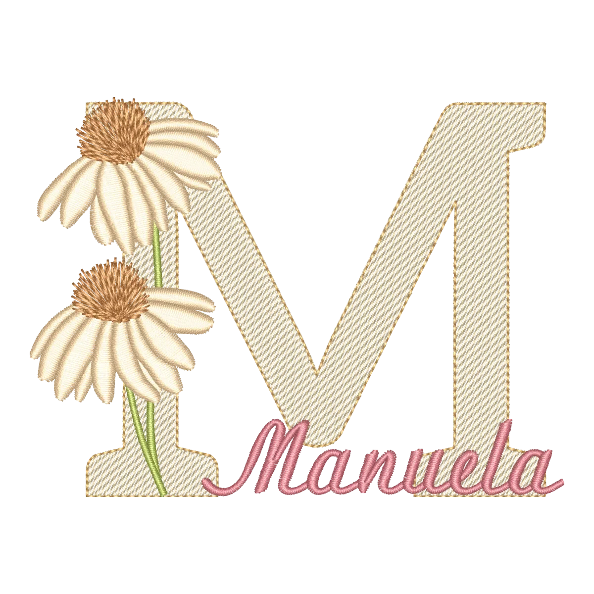 Monograma M Floral Margarida com Nome Personalizável