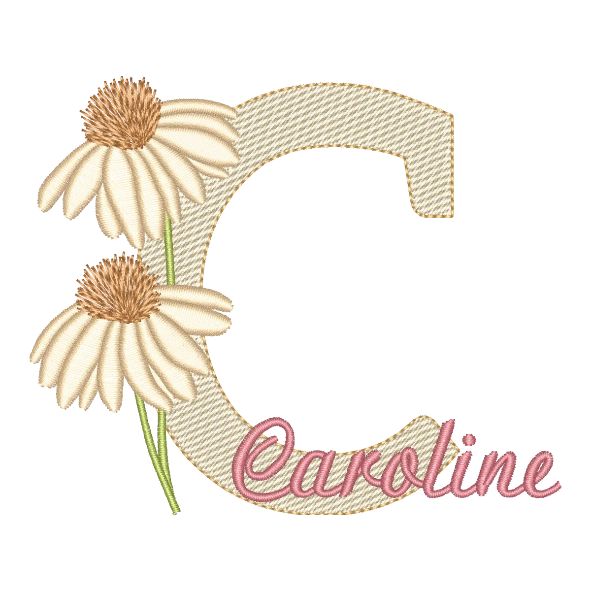 Matriz de Bordado Monograma Letra C Floral Nome Caroline - Pontos Leves