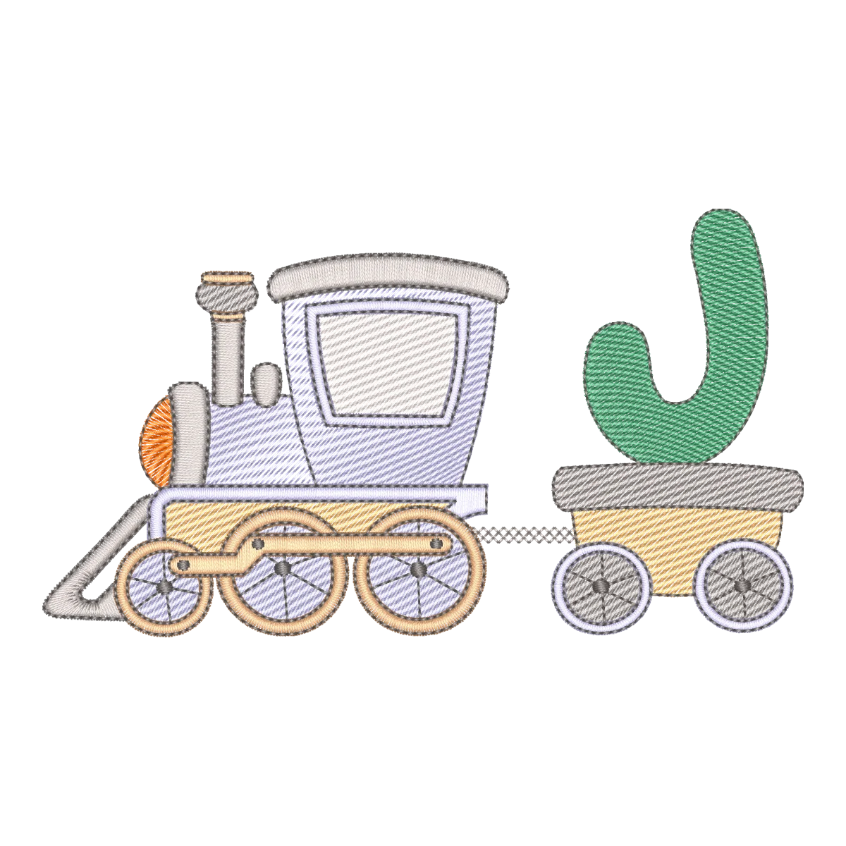 Matriz de Bordado Trem com Letra J - Alfabeto Infantil Pontos Leves