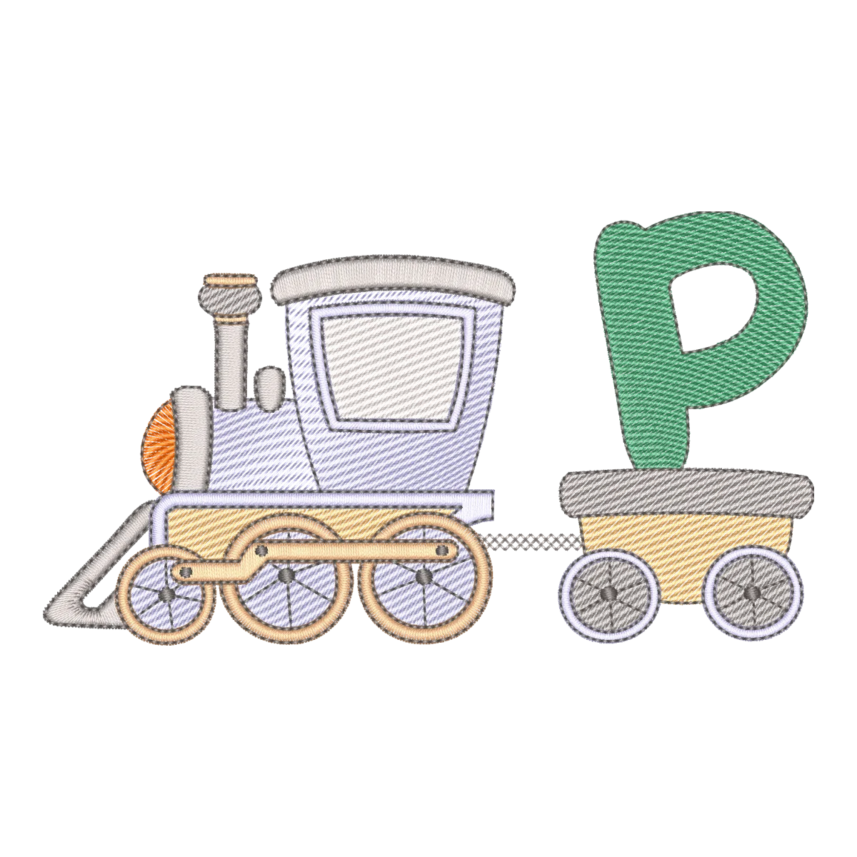 Matriz de Bordado Alfabeto Trem Letra P - Pontos Leves e Download Imediato