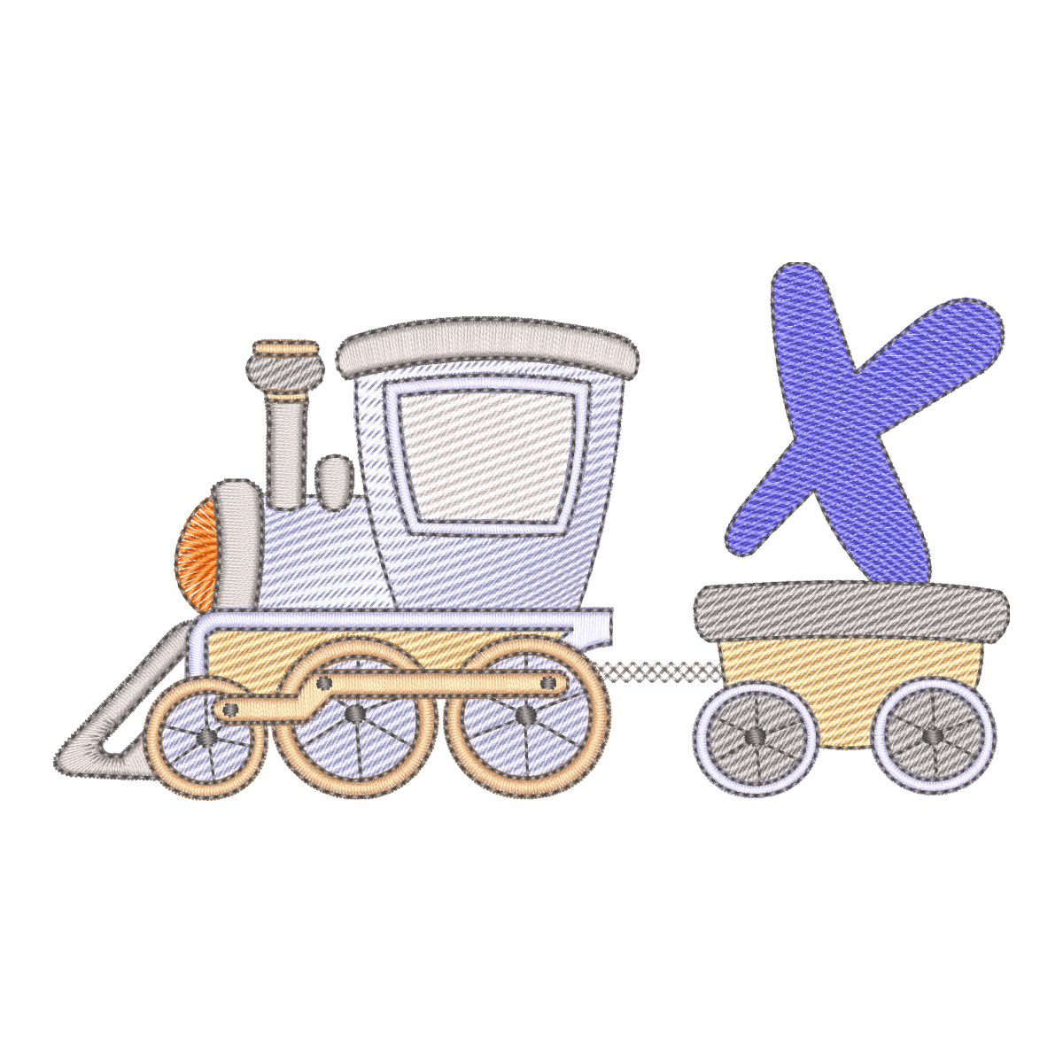 Matriz de Bordado Trem com Letra X - Alfabeto Infantil