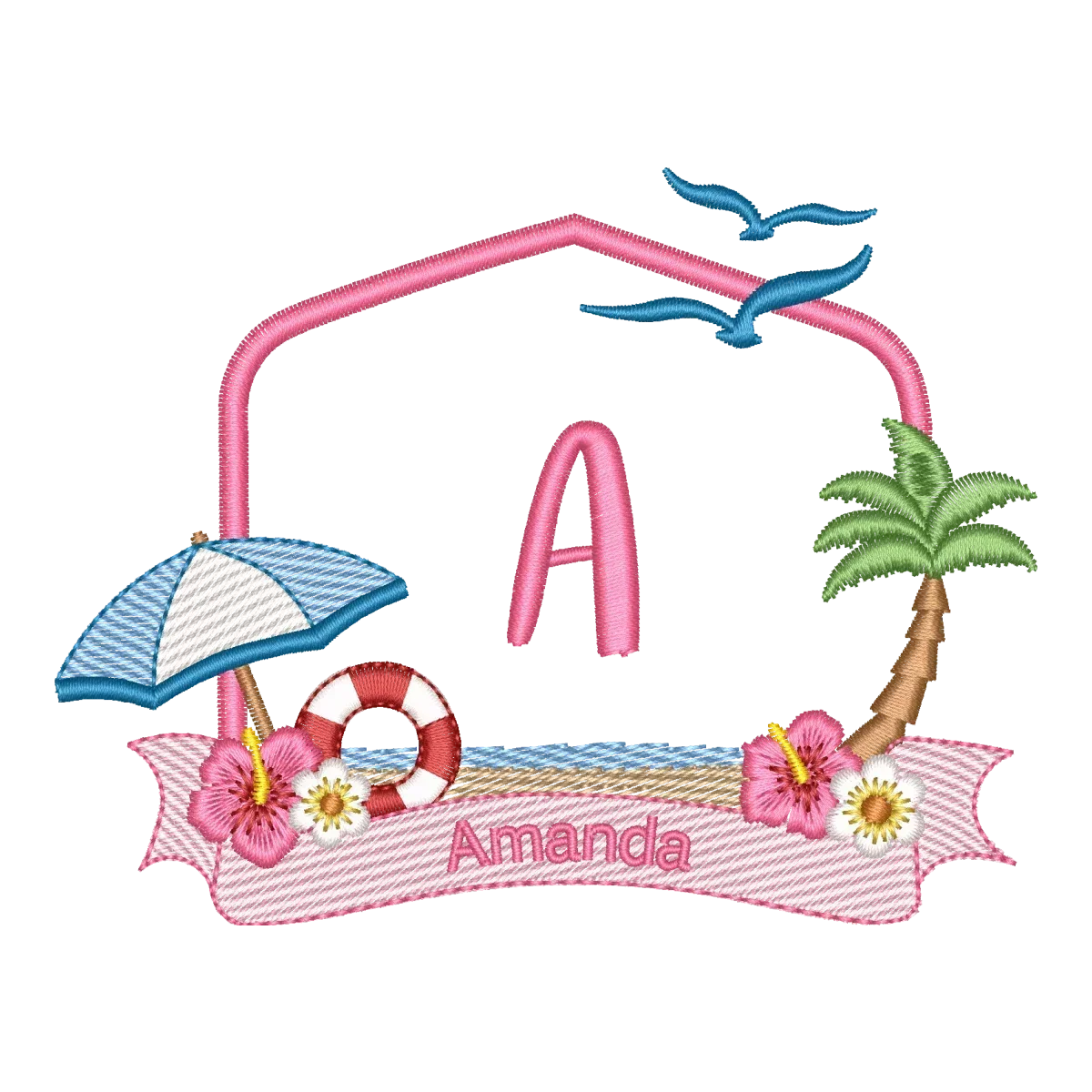 Matriz de Bordado Monograma A Tropical Chic - Alfabeto Verão