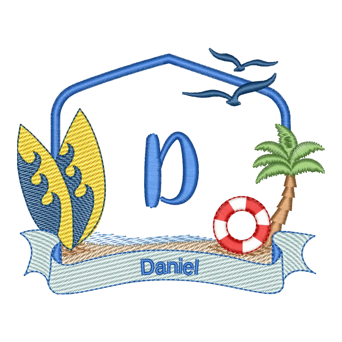 Matriz de Bordado Monograma D Praia Masculino - Pontos Leves