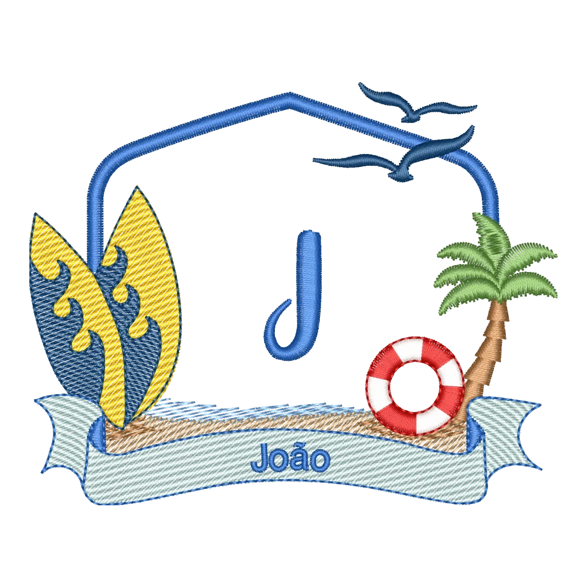 Matriz de Bordado Monograma J Praia Masculino - Pontos Leves