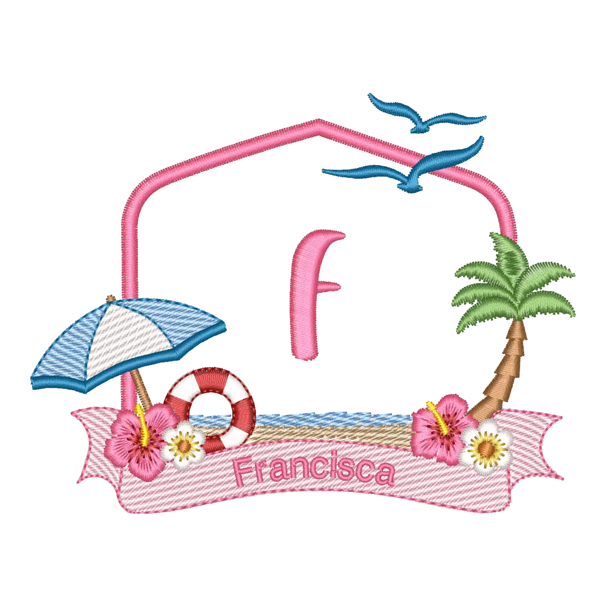 Matriz de Bordado Monograma F Verão Tropical - Pontos Leves