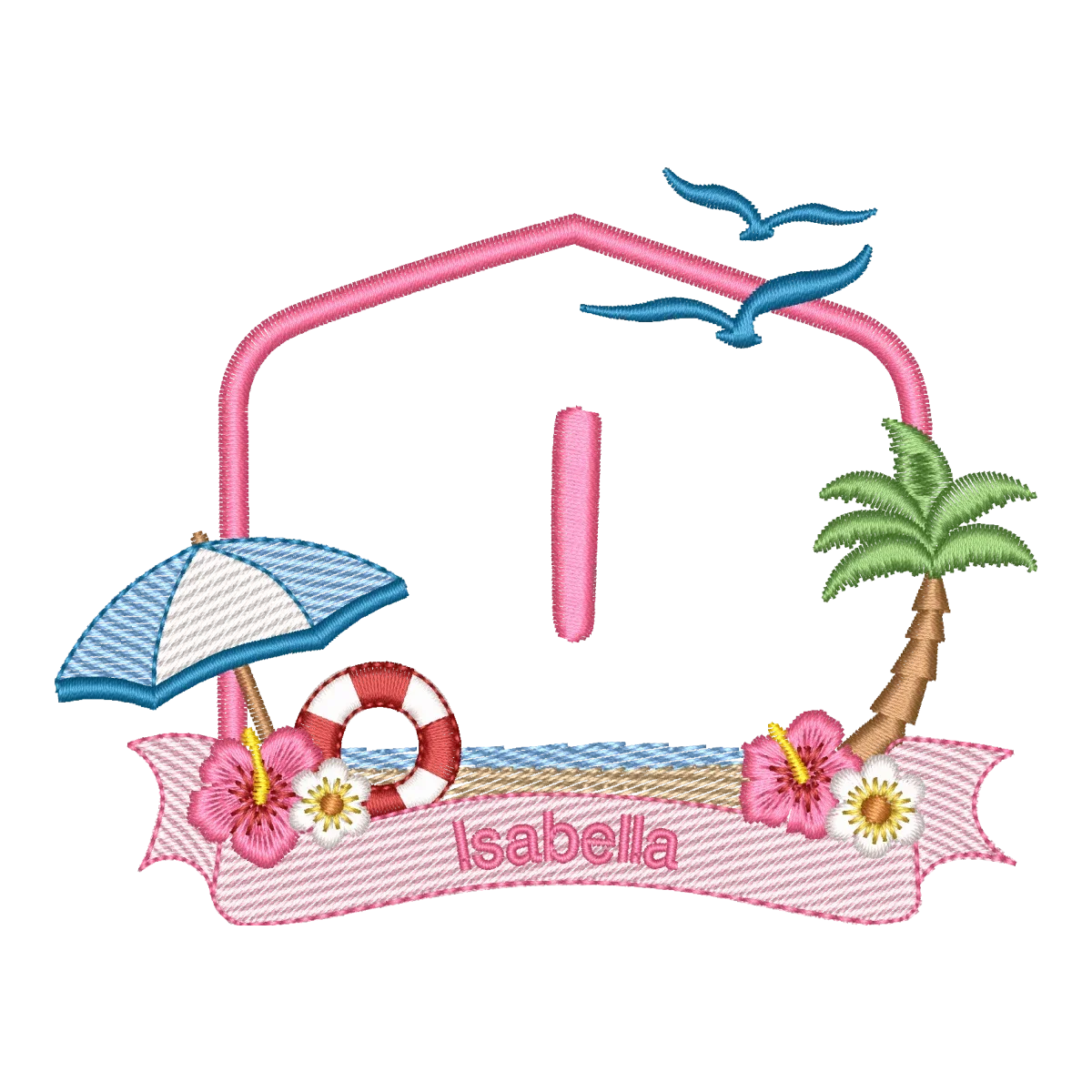Matriz de Bordado Monograma I Tropical Chic - Alfabeto Praia