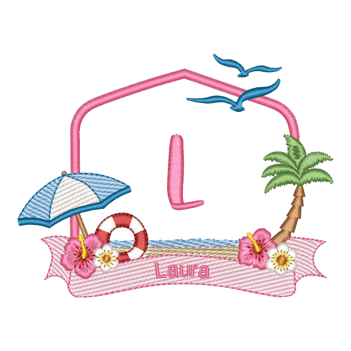 Matriz de Bordado Monograma L Tropical Alfabeto Praia - Pontos Leves