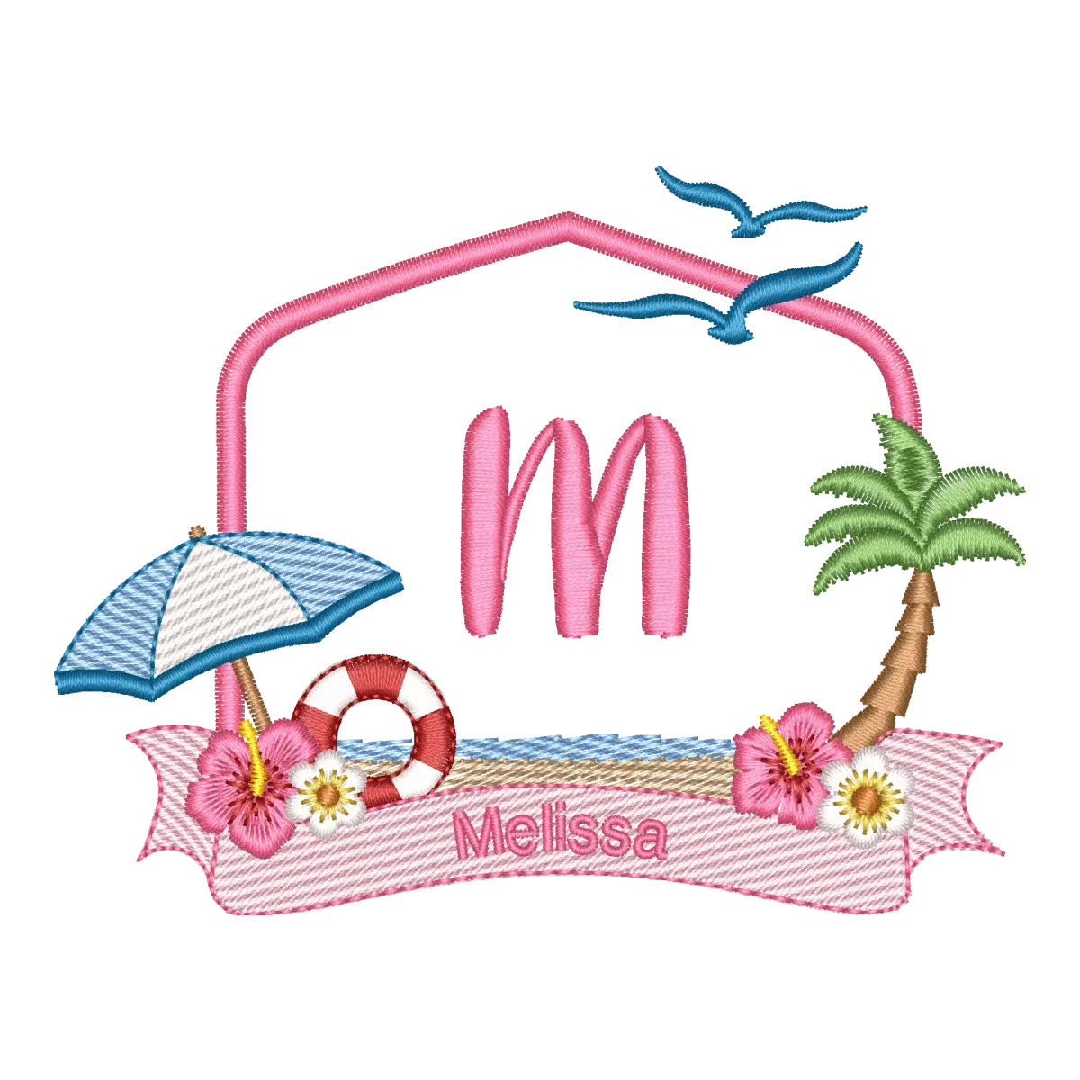 Matriz de Bordado Monograma M Tropical Chic - Pontos Leves