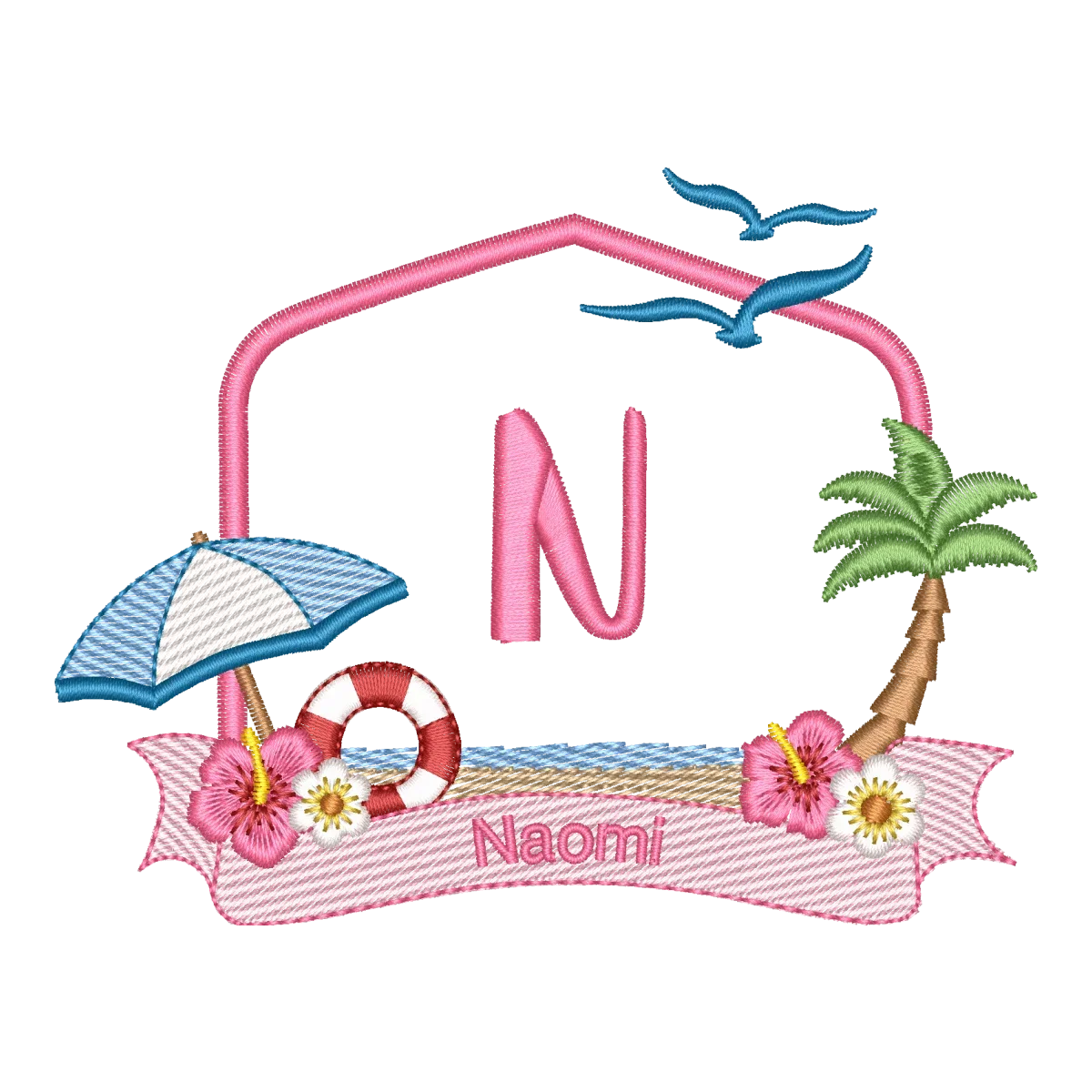 Matriz de Bordado Monograma N Tropical - Alfabeto Praia Mulher