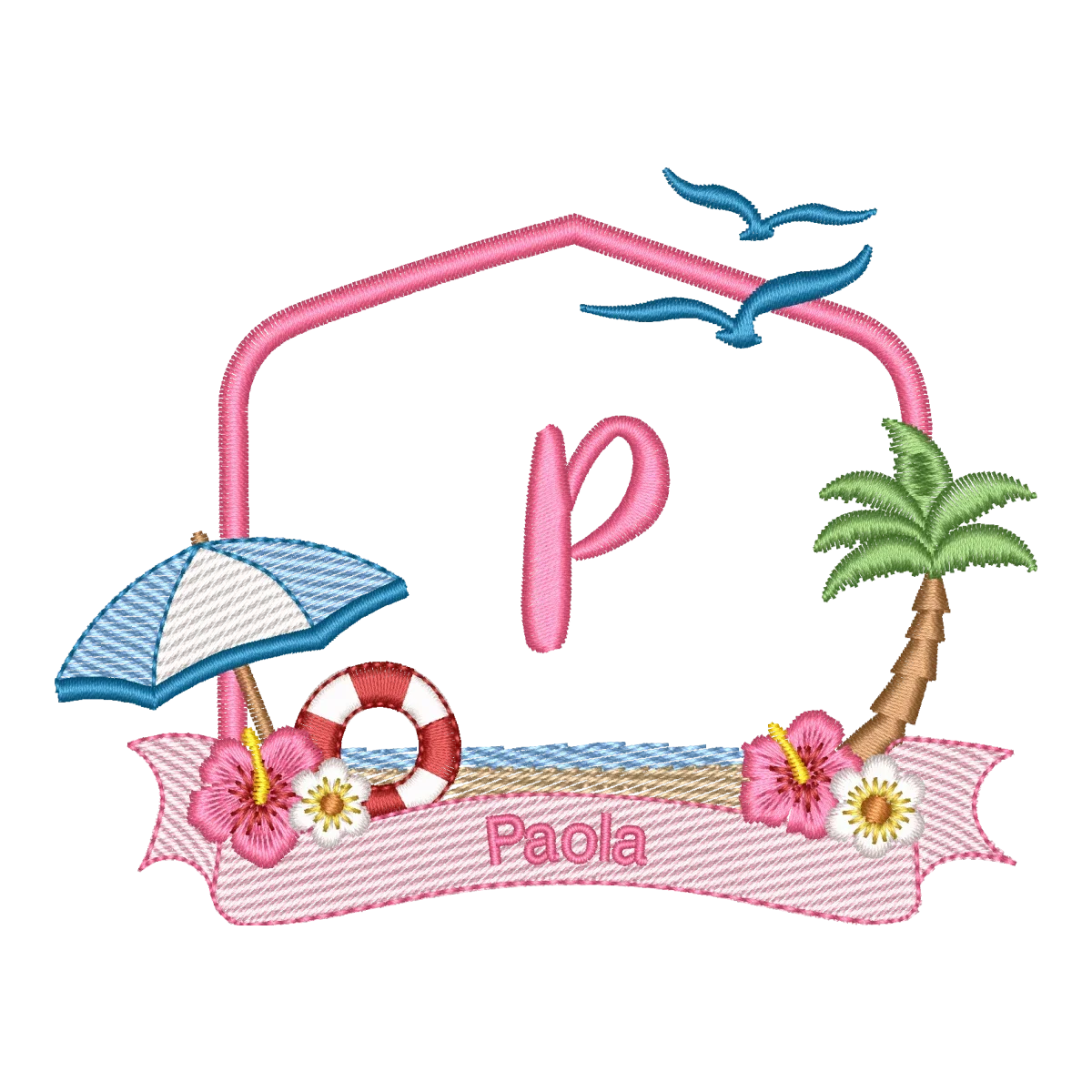 Matriz de Bordado Monograma P Alfabeto Praia Tropical - Pontos Leves