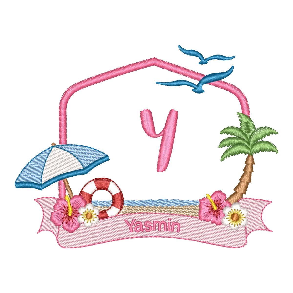 Matriz de Bordado Monograma Y Tropical Chic - Alfabeto Praia