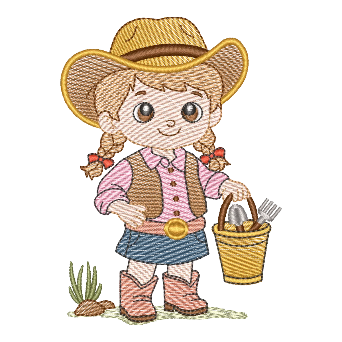 Matriz de Bordado Menina Jardineira Country - Pontos Leves