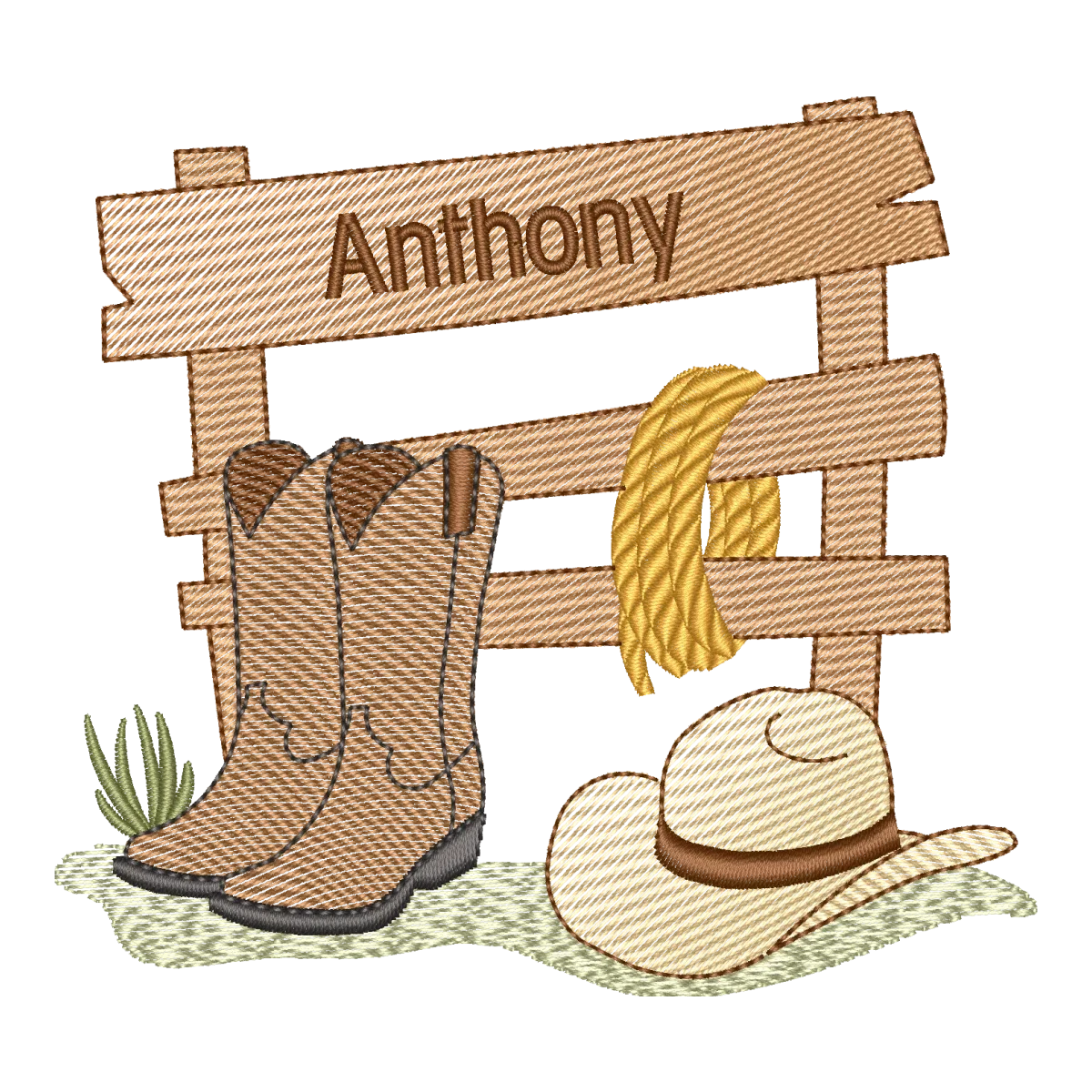 Matriz de Bordado Country Chapéu e Bota Cowboy - Pontos Leves