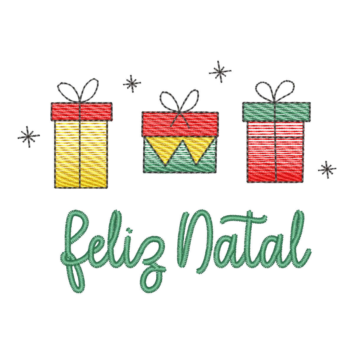 Matriz de Bordado Feliz Natal com Presentes - Pontos Leves e Download Imediato