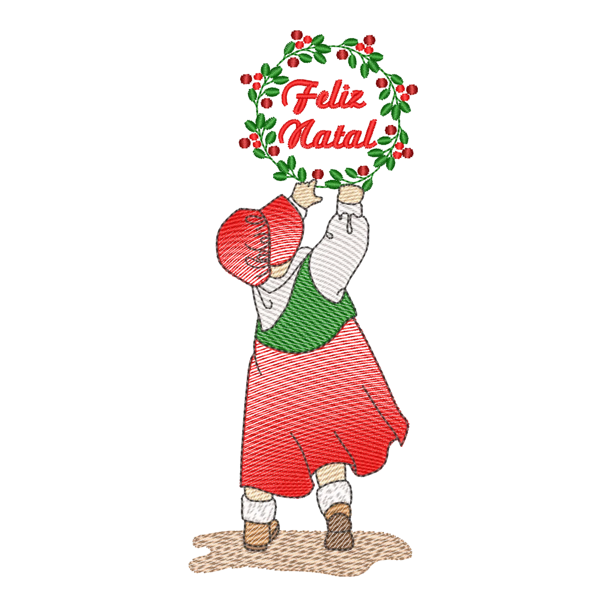 Matriz de Bordado Menina com Guirlanda Feliz Natal - Pontos Leves