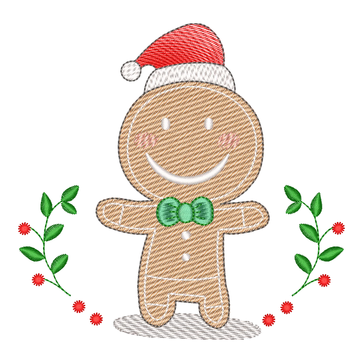 Matriz Bordado Biscoito de Natal Fofo com Gorro e Laço | Coleção Festiva Pontos & Formas