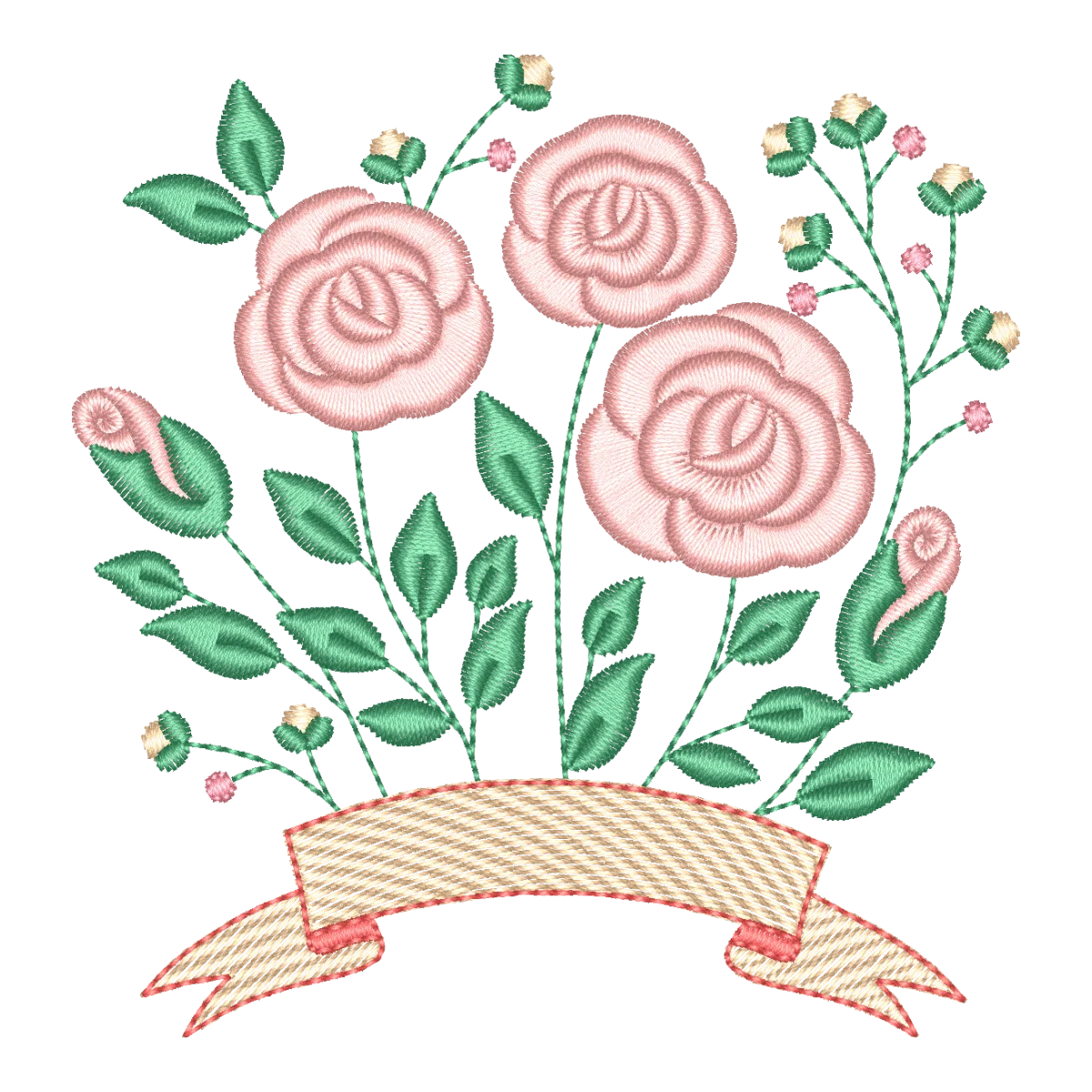 Matriz de Bordado Flâmula com Rosas Delicadas - Pontos & Formas