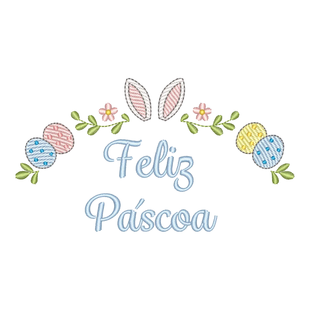 Matriz de Bordado Feliz Páscoa: Moldura Encantadora com Orelhas e Ovos