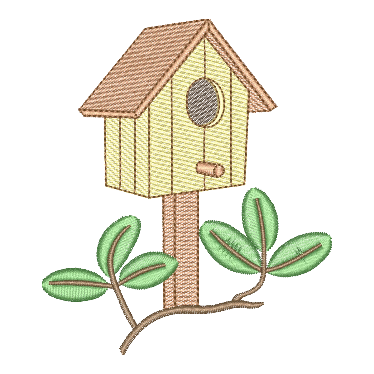 Matriz de Bordado Casinha de Passarinho com Folhas - Pontos & Formas