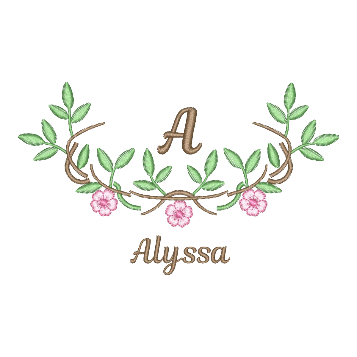 Matriz de Bordado Floral com Inicial e Nome Personalizável - Pontos & Formas