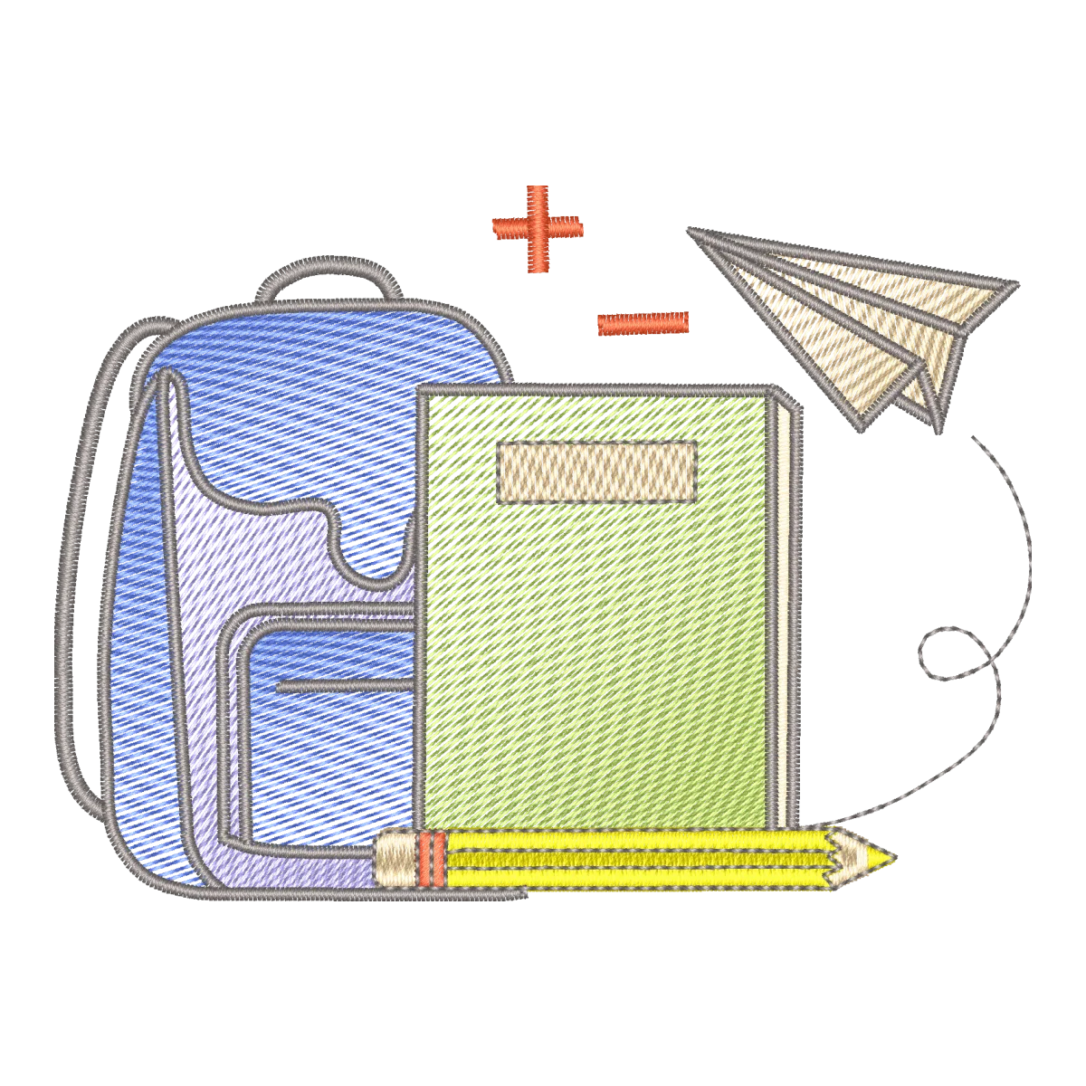 Matriz de Bordado Volta às Aulas: Mochila, Livro e Lápis