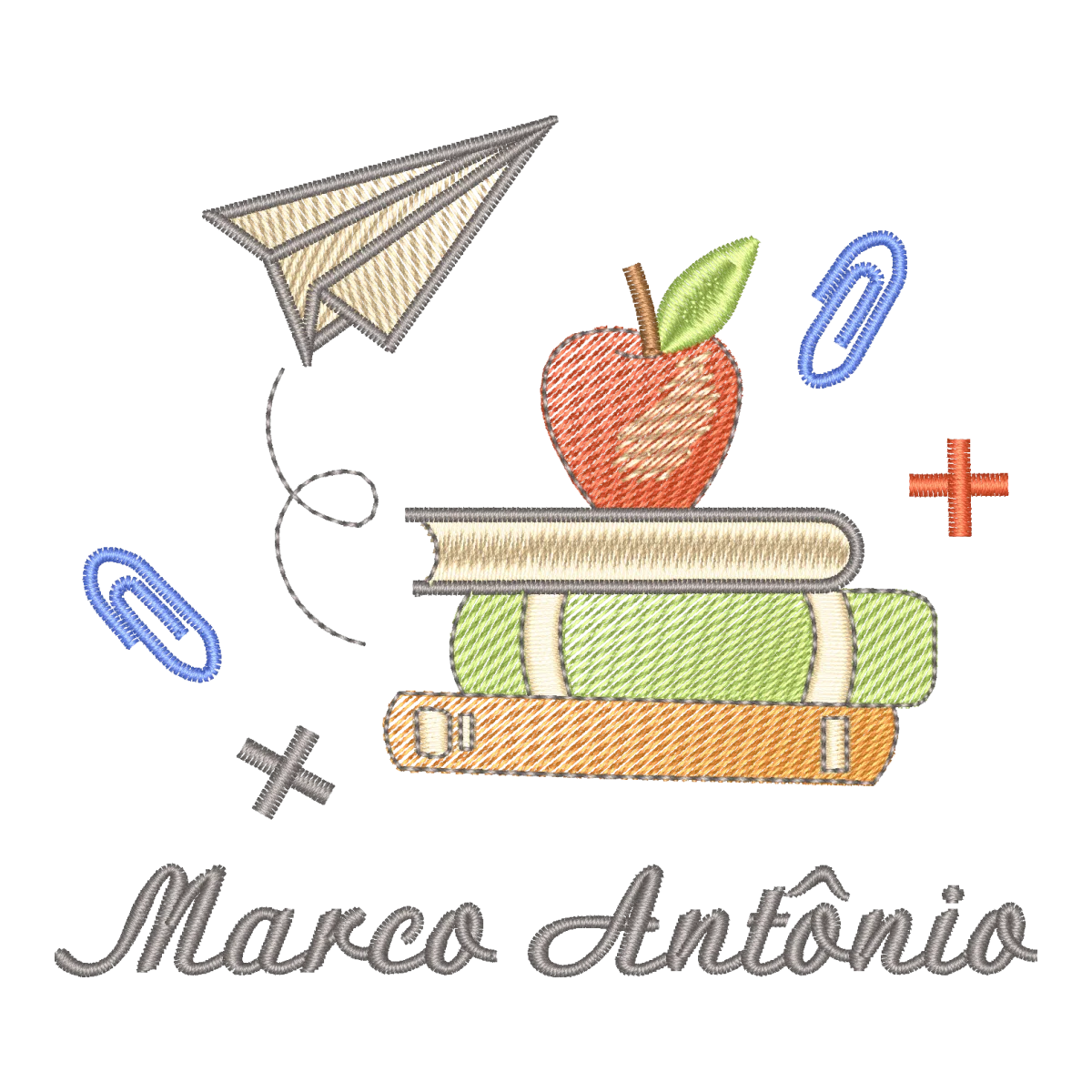 Matriz de Bordado Volta às Aulas: Livros, Maçã e Nome Personalizável