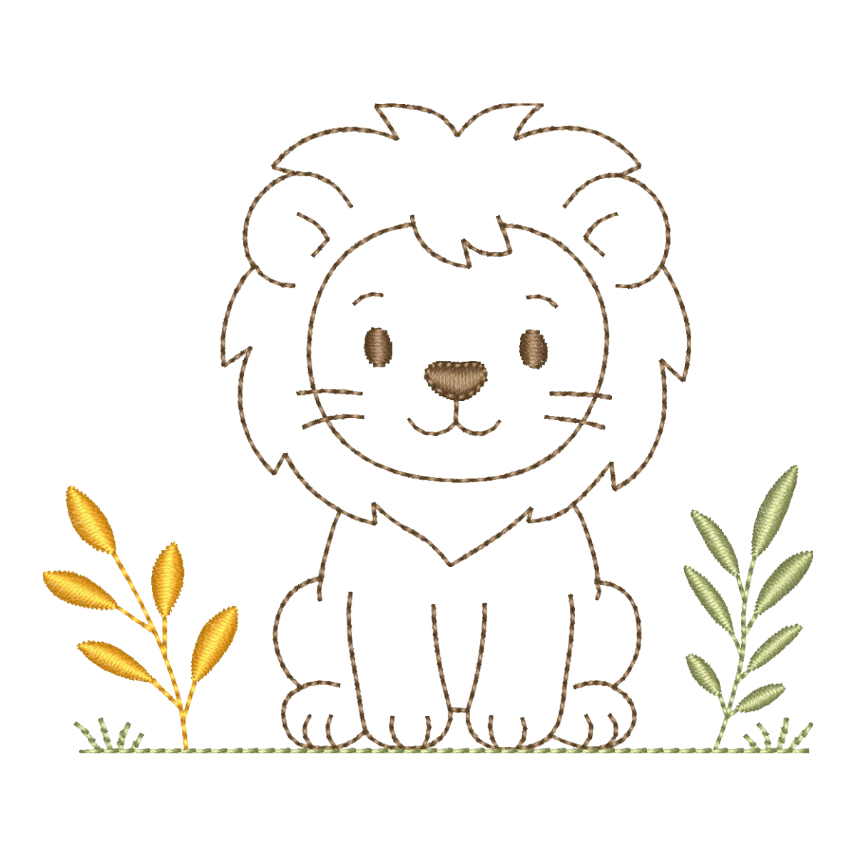 Matriz de Bordado Leão Contorno Fofo - Coleção Animais da Selva