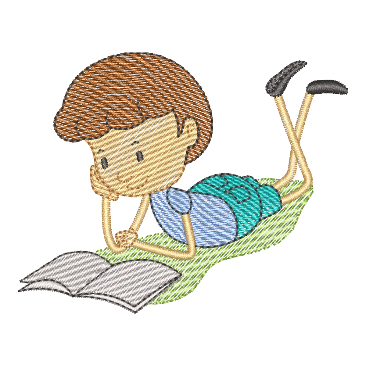 Matriz de Bordado Criança Lendo Livro - Volta às Aulas Pontos & Formas