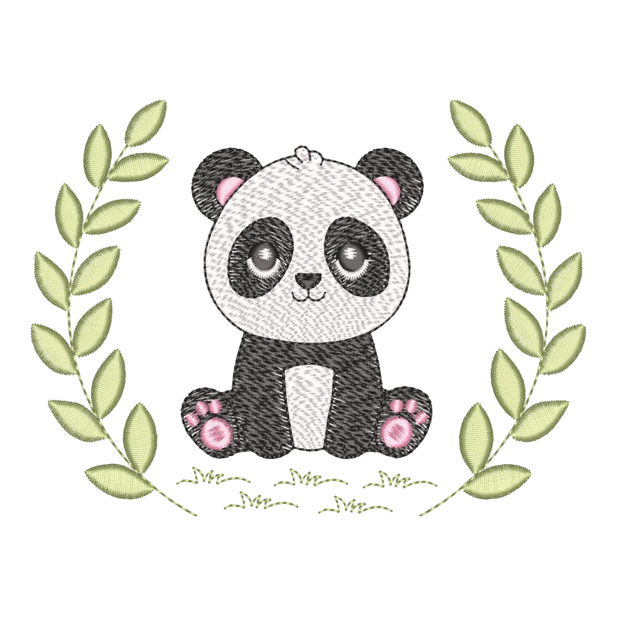 Matriz de Bordado Urso Panda no Ramo - Pontos & Formas