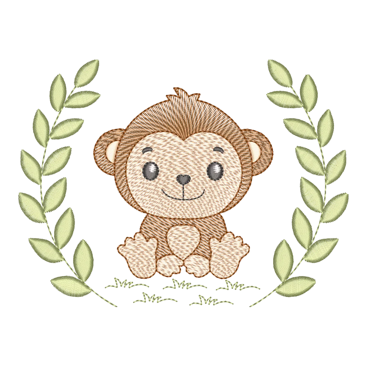 Matriz de Bordado Macaquinho no Ramo Encantado - Pontos & Formas